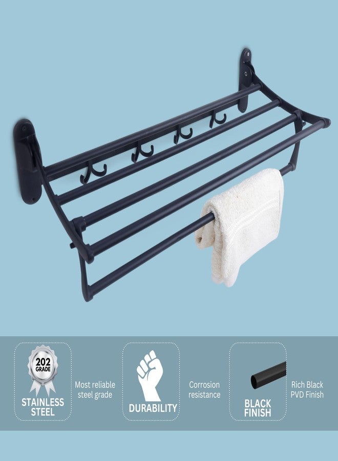Pathavi Stainless Steel Towel Rack for Bathroom - Wall Mounted, Rust-Resistant Towel Bar for Bath & Kitchen - Space Saving Modern Towel Holder (24 Inch-Black Finish, Pack of 1) - Image 3